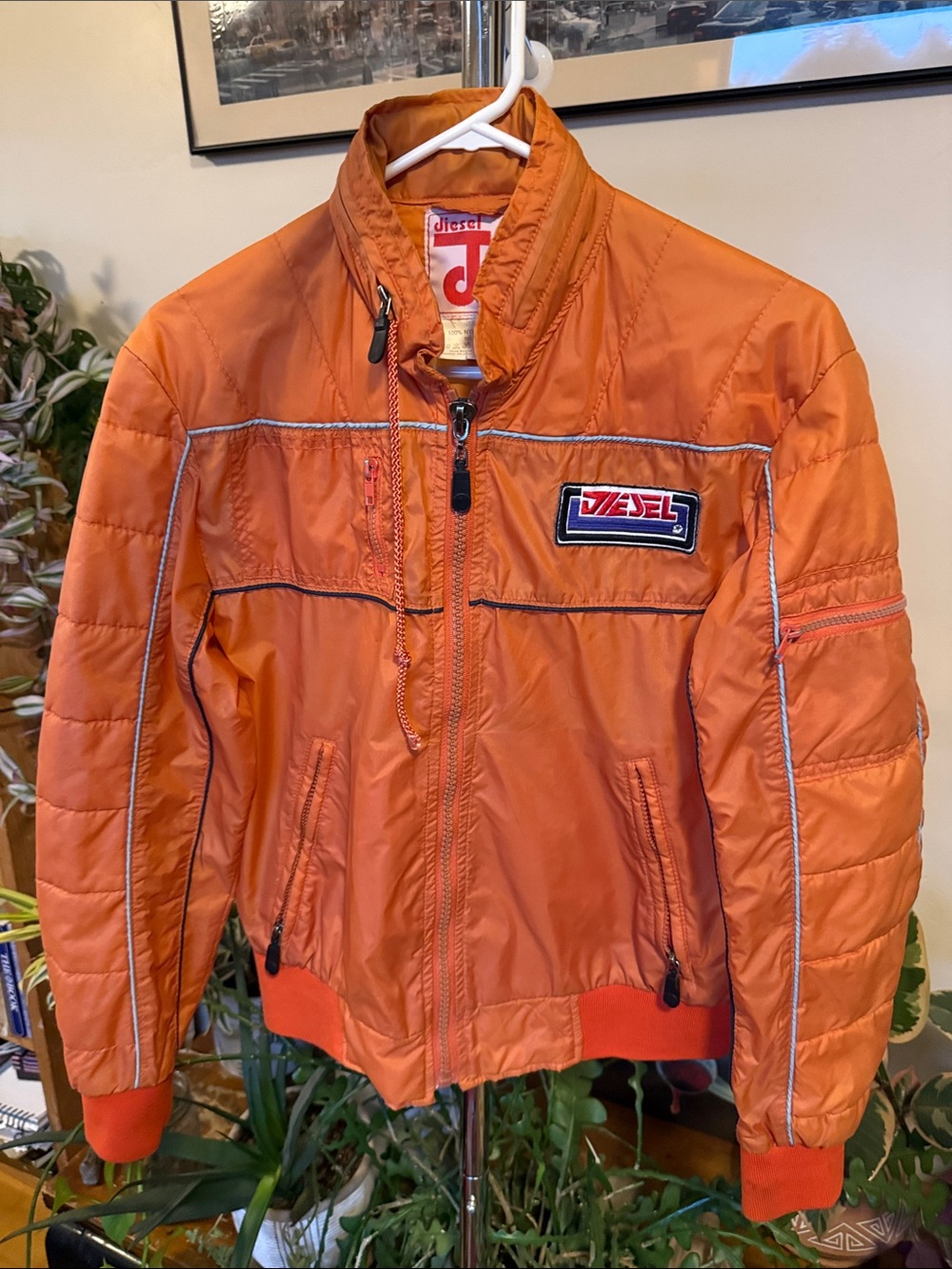 Diesel Orange Quilted Bomber Jacket